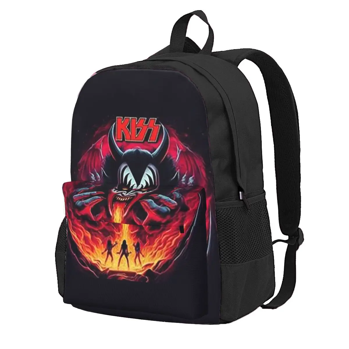 KISS The Band Demon Red Rock Music Student Backpack School Bag Daypack for Boys Girls Fashion Bookbag Shoulder Bags