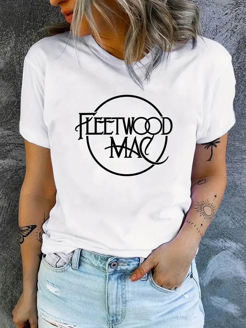 Fleetwood Mac Letter Graphic T-Shirt Women's Summer Fashion Harajuku Casual O-Neck Short sleeve Leisure clothes minimalist