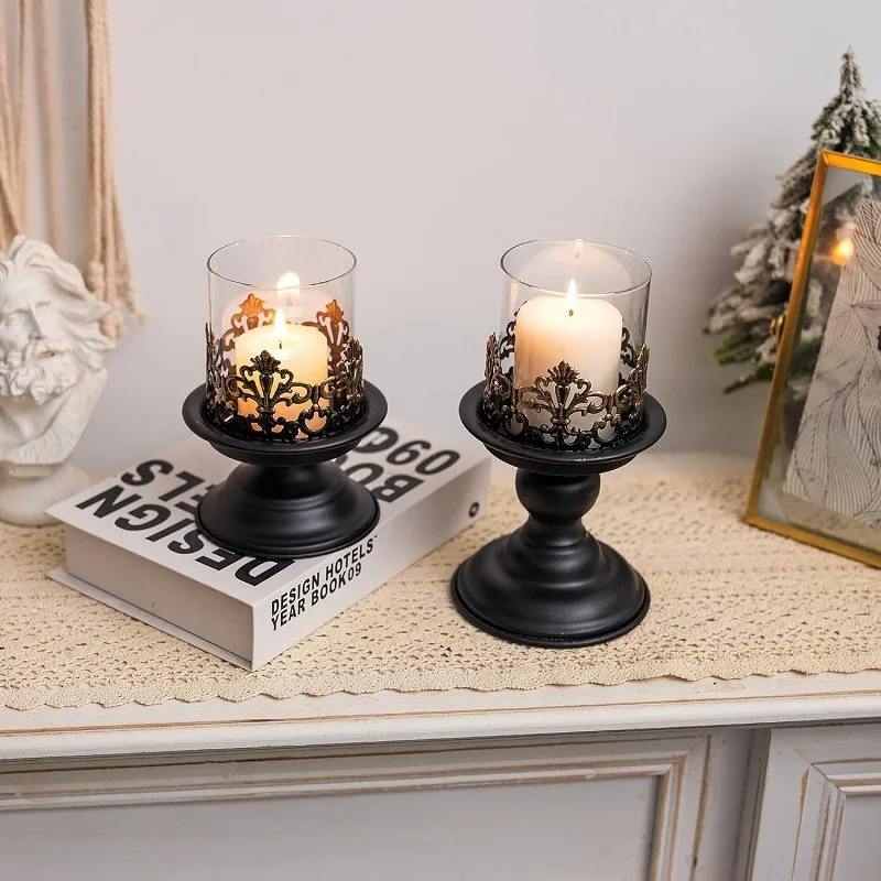 Home decoration multi-functional metal candle holder base with candle cup windshield