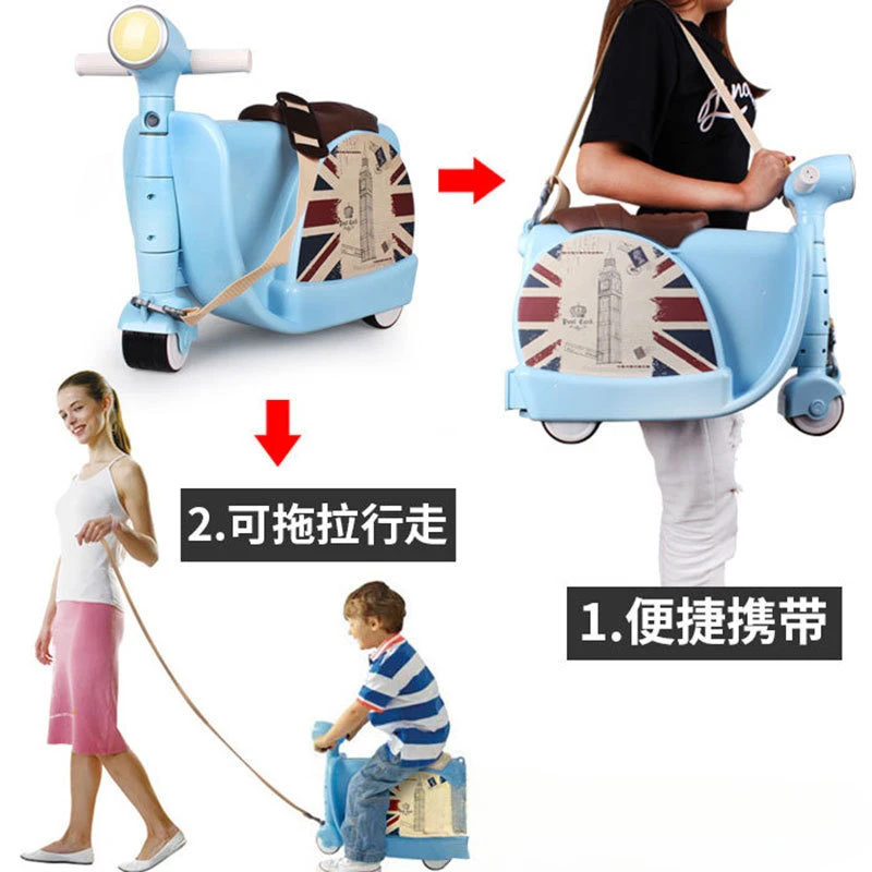 Motorcycle Children's Suitcase Baby Multi-Functional Luggage Boys and Girls Boarding Bag Storage Box Can Ride and Sit