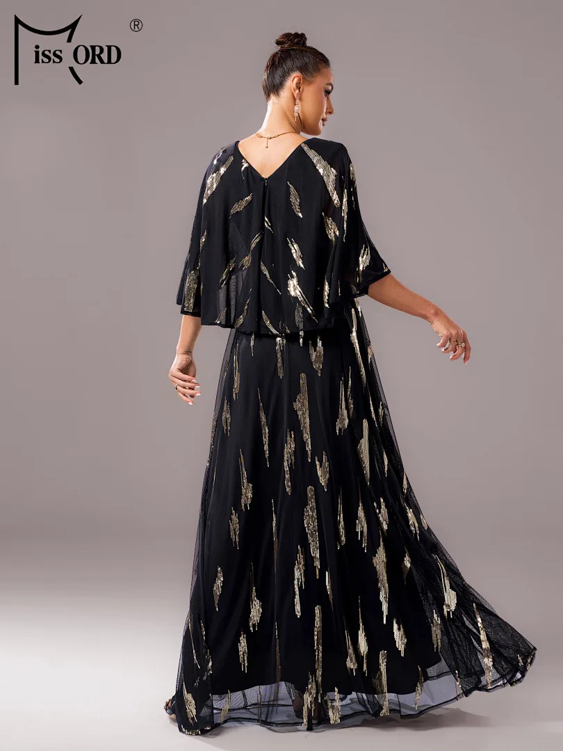

Missord 2026 New Black V Neck A Line Sequin Elegant Evening Gown Church Wedding Birthday Party Formal Occasion Banquet Dresses