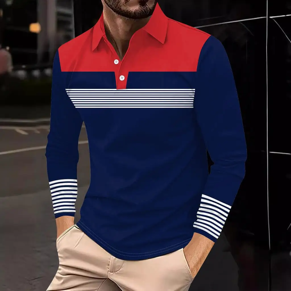 

Long Sleeve Men's Fashion Striped Polos T-Shirts All Season 3D Printed Street Comfort POLO T Shirt 6XL Plus Size Casual Tops