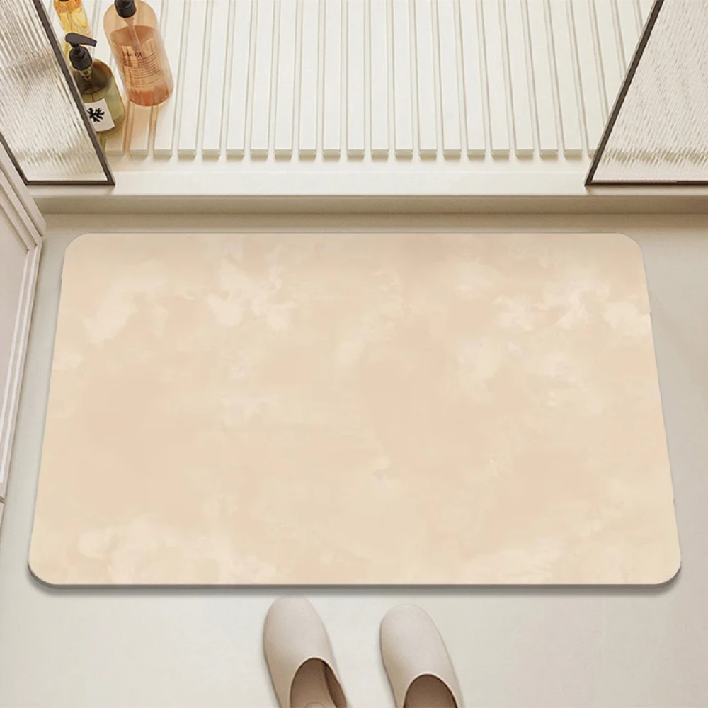 Black Stone With Home Life Letter Print Bath Mat Thin White Border Minimal Solid Non Slip Quick Dry Absorbent Rug for Bathroom