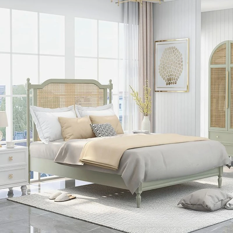 Simple modern bedroom high-end creative solid wood woven rattan double bed ash wood bed custom furniture