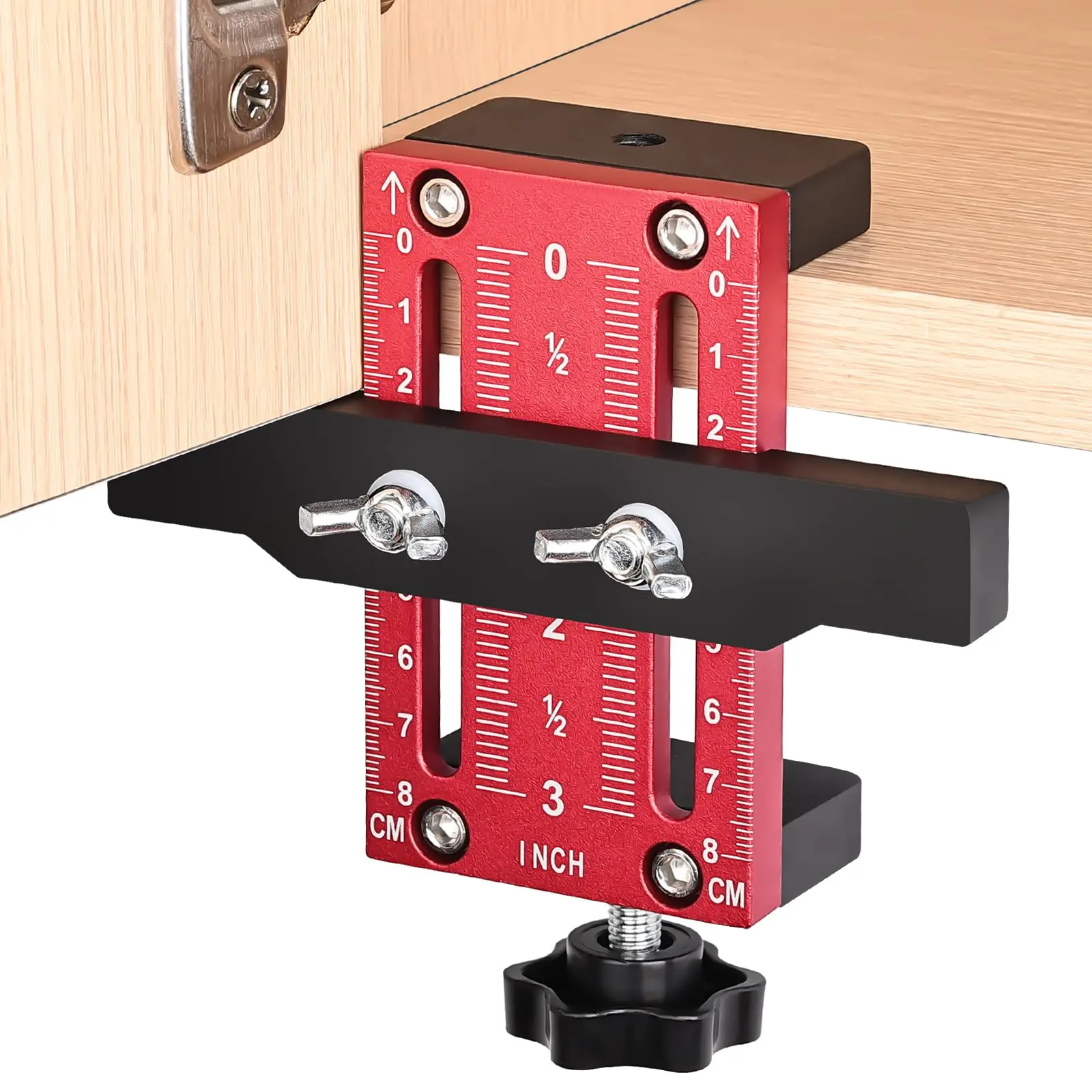 Montagevorrichtung für Schranktüren aus Aluminium, verstellbarer Türpositionierer, Installationsstützwerkzeug für das Scharnier in Küchenschrank und Kleiderschrank