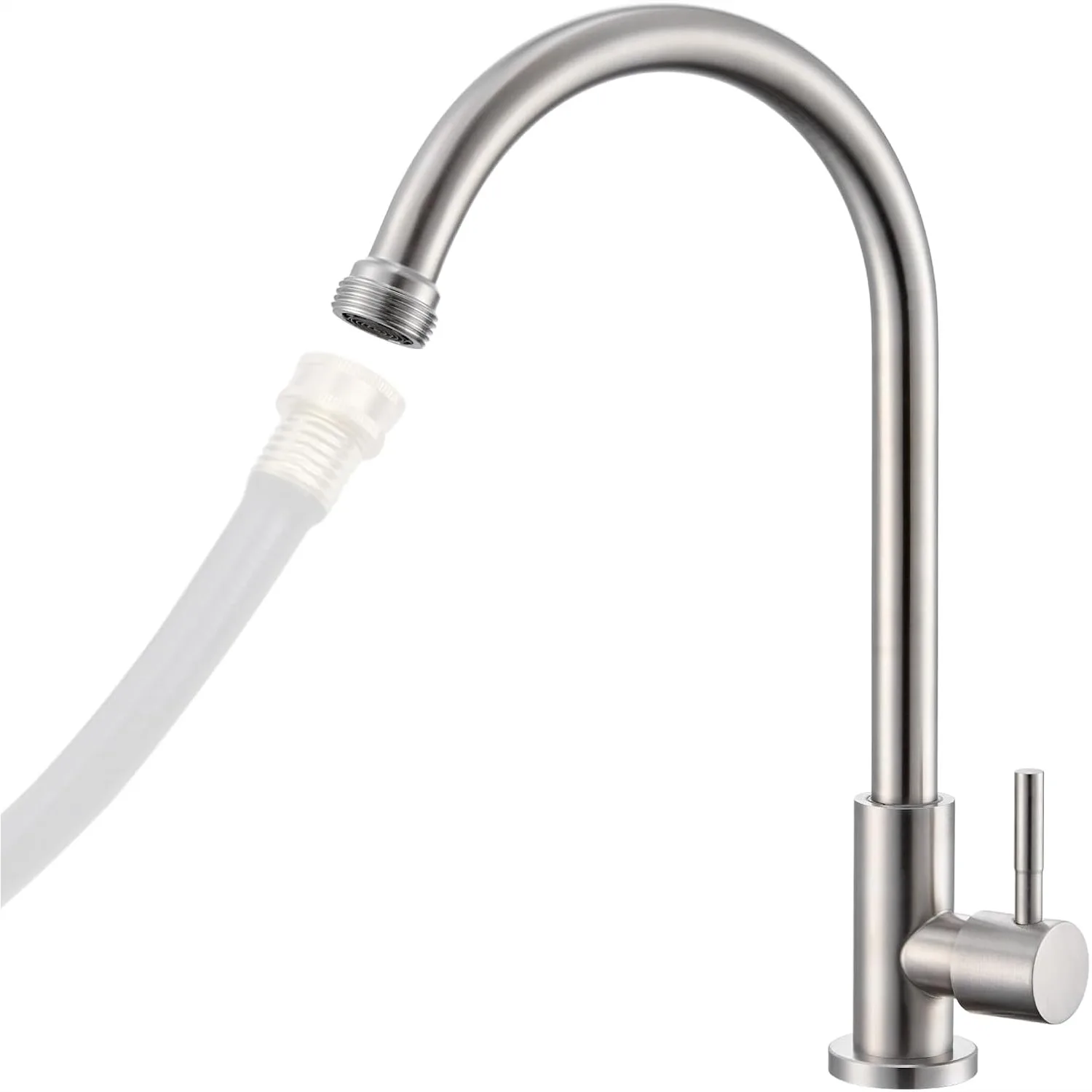 

Single Hole Cold Water Faucet with 360° Swivel Spout for Laundry, Outdoor Utility Sink, Brushed Nickel Stainless Steel, 3/4