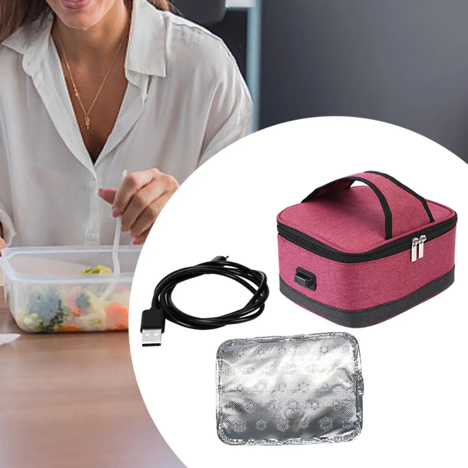 Heated Lunch Box Thermal Bag USB Electric Lunch Box for Car Picnic Working