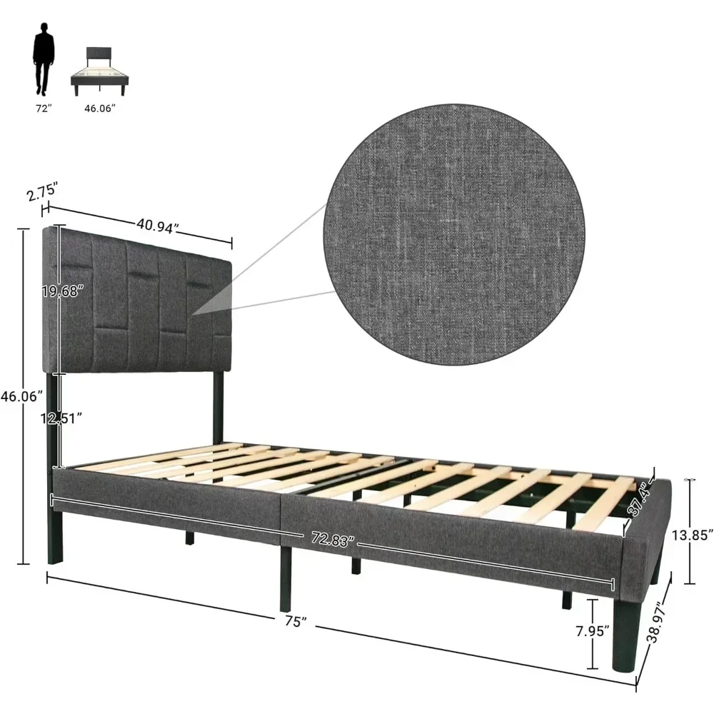 Children's bed,modern children's double bed platform bed frame - Soft padded geometric headboard design-No spring,children's bed