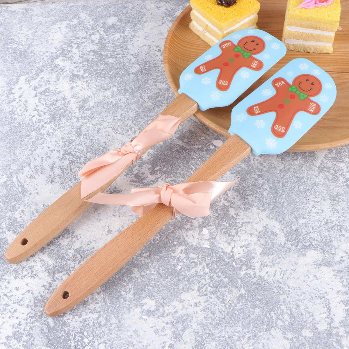 

2Pcs Silicone Spatula Christmas Design Wooden Handle Cream Butter Scraper Baking Mixing Kitchen Gadget Cream Butter Spatula