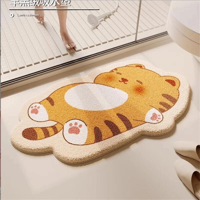 Cartoon Animal Bathroom Floor Mat Anti-Slip Imitation Cashmere Foot Mat Easy to Maintain Shower Area Home Decor Dirt Resistant