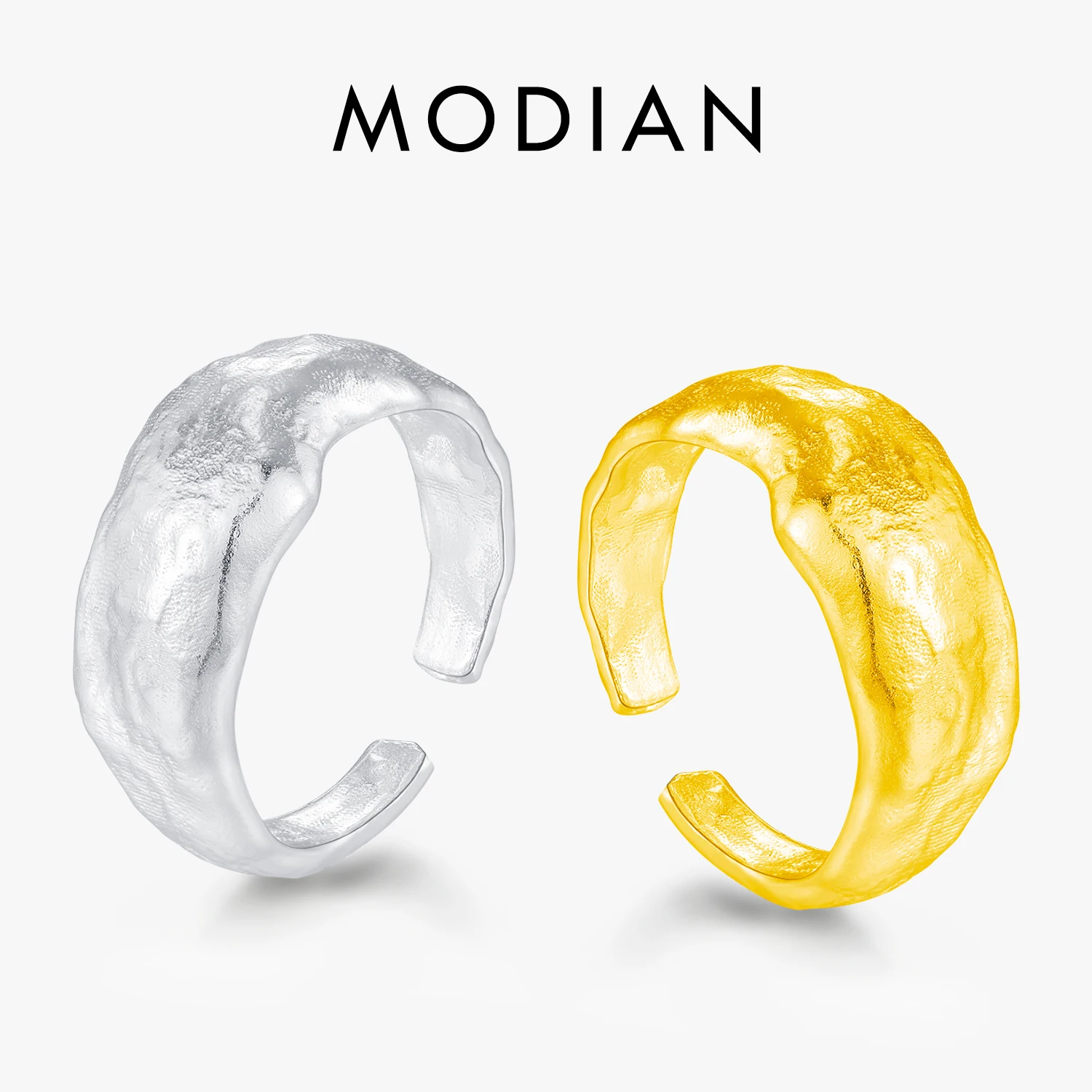 

MODIAN 925 Sterling Silver Scrub Texture Irregular Design Party Finger Ring Gold Color Punk Jewelry For Women Girls Gifts