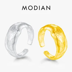 MODIAN 925 Sterling Silver Scrub Texture Irregular Design Party Finger Ring Gold Color Punk Jewelry For Women Girls Gifts