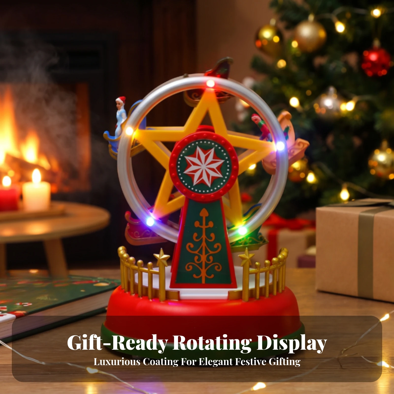 Musical Observation Wheel Wheel Battery-Powered Illuminated Observation Wheel Wheel Holiday Display Lighted Ornament Colorful