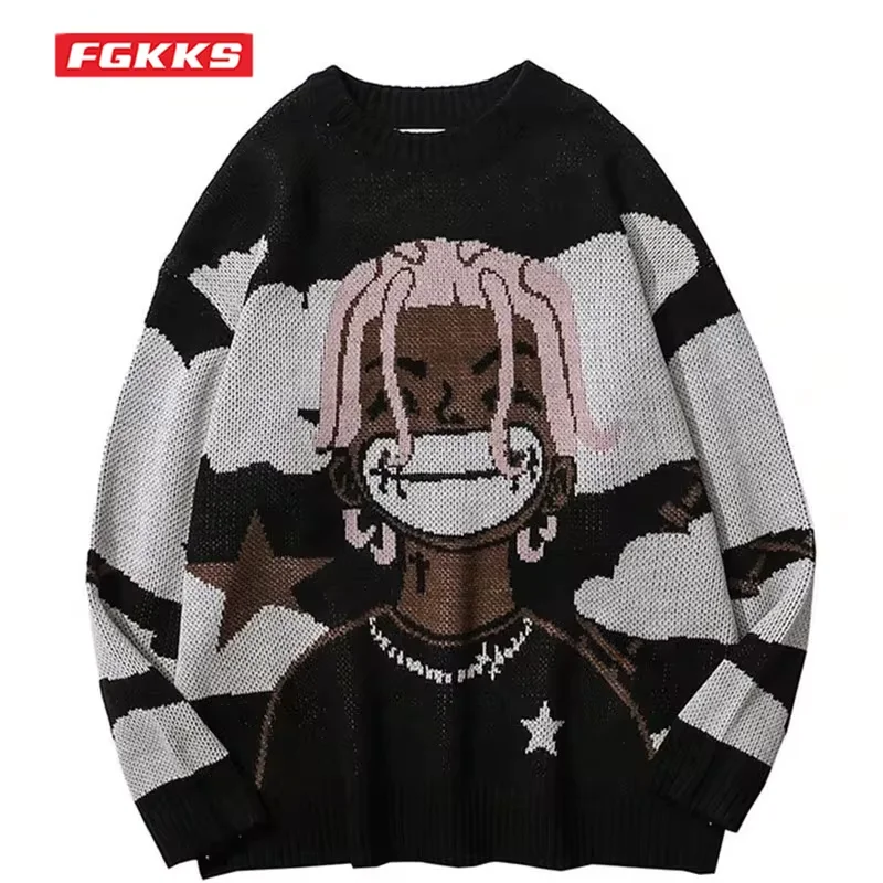 FGKKS 2024 Outdoor Casual Sweater For Men Pure Cotton Anime Slim Top High Quality Design Hot Casual Sweater For Men