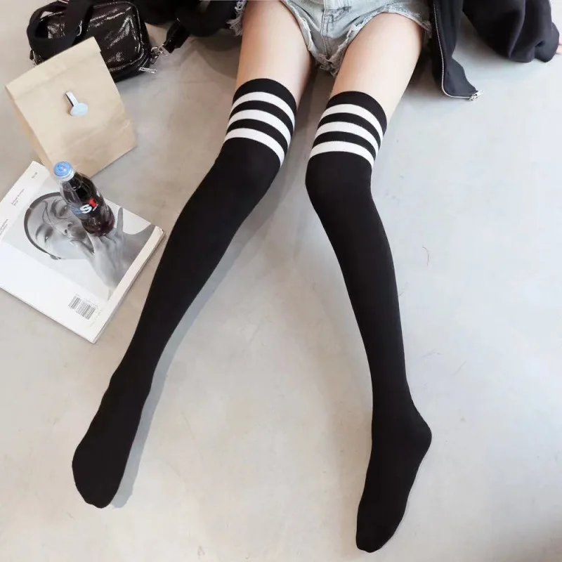 Three Bars Thigh High Socks Women's Knee Socks JK Long Socks Stockings Students' Socks High-Top Japanese Style Hold-Ups Women's