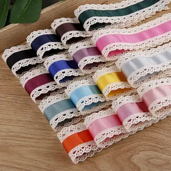 40MM Satin Grogsrian Ribbon With Lace Beige Sided Handmade DIY Bow Hair Accessories Lolita Clothing Shoes Hats Accessories Trim