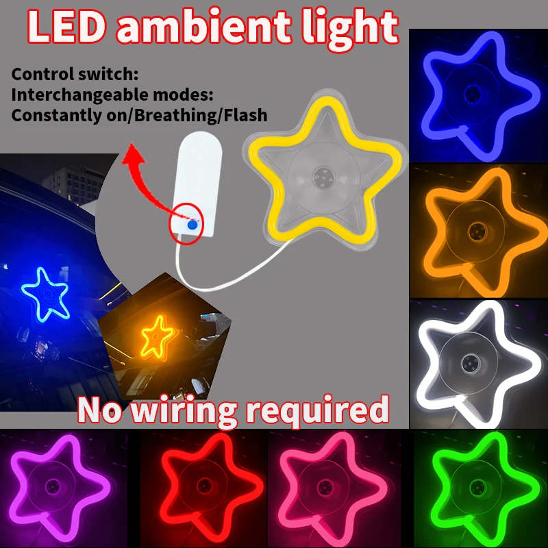 LED car window lights, star-shaped glittering mood lights, neon lights, car interior lighting，window decoration, ambient lights