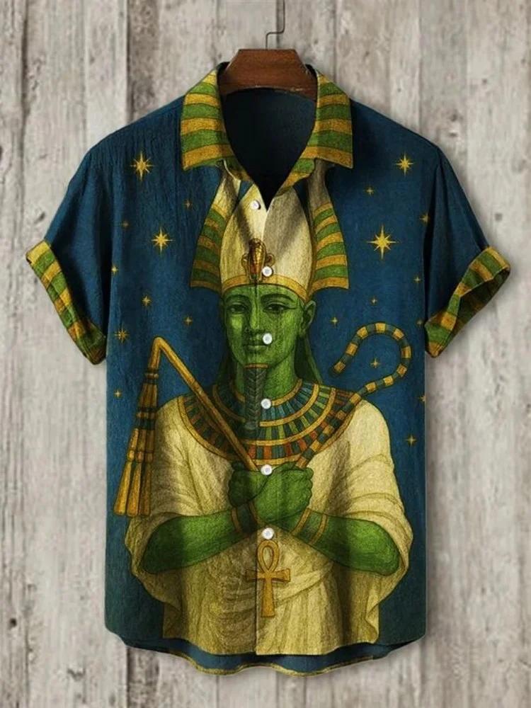 

Мужская рубашка в стиле ретро с древним египетским принтом, повседневная мужская рубашка с короткими рукавами, уличная уличная мужская модная рубашка