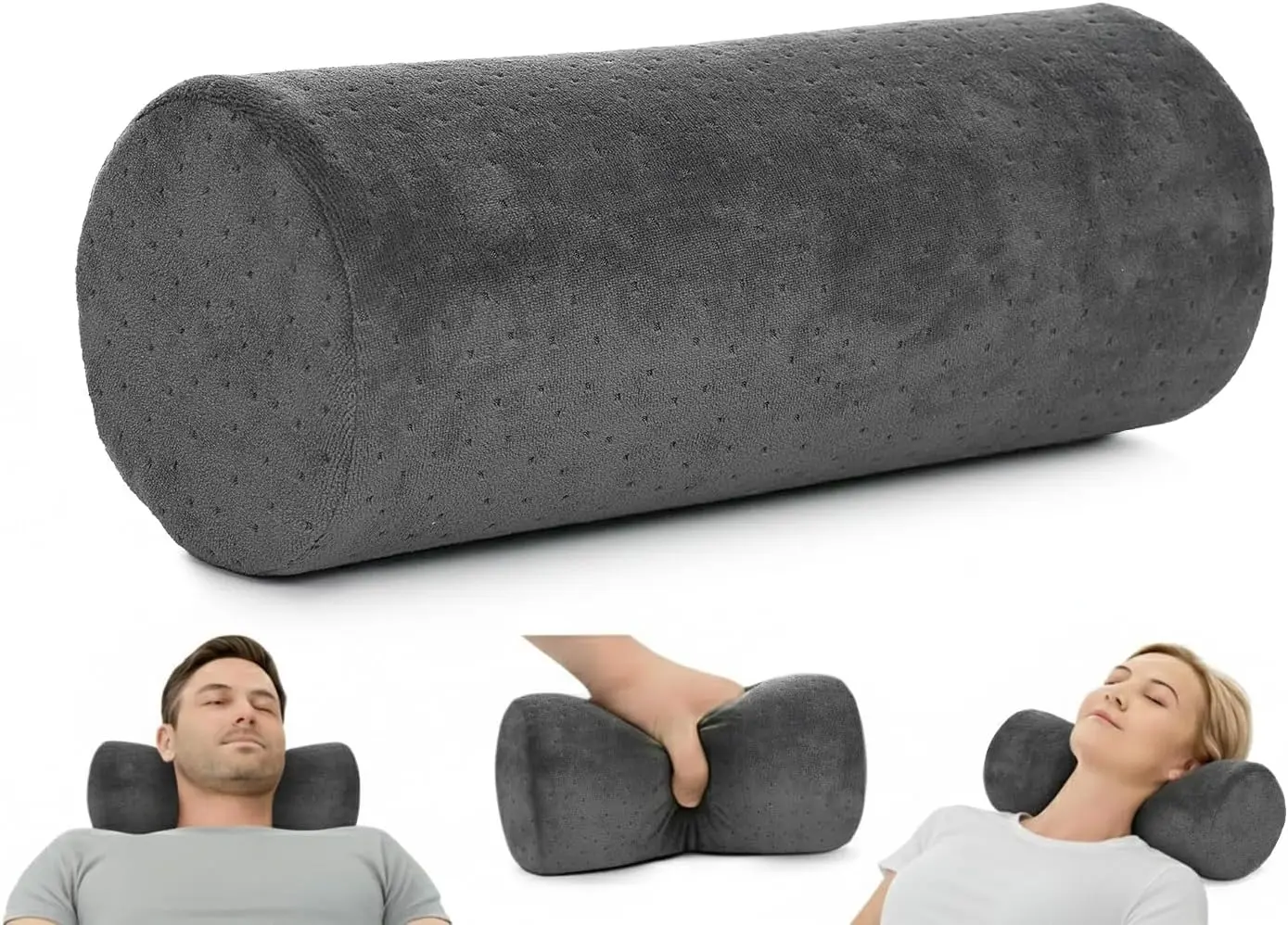 

Round Cervical Roll Pillow for Head, Neck, Back & Leg Support - 13" x 5", Grey with Washable Cover