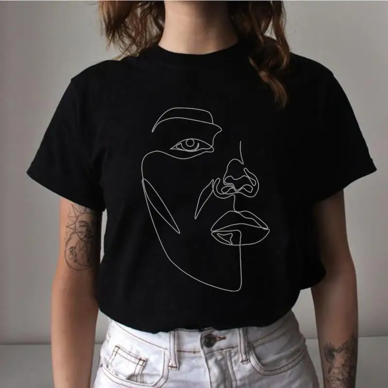 Abstract Face T Shirt Art Single Line Drawing Aesthetic Minimalist