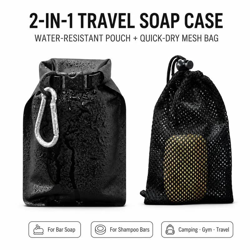 2-In-1 Travel Soap Bar Case Waterproof Soap Pouch With Quick Dry Mesh Bag Leakproof Soap Holder For Camping Gym Shower