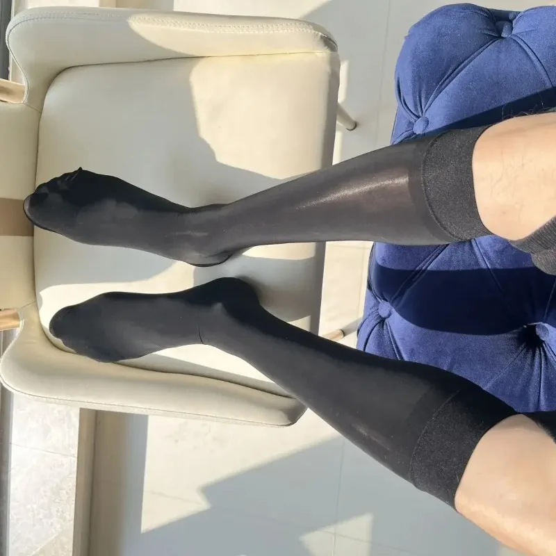 

Men Glossy Oil Stockings Sexy Shiny Black Navy Solid Color Nylon Hose High Quality Elastic Formal Work Dress Business Long Socks