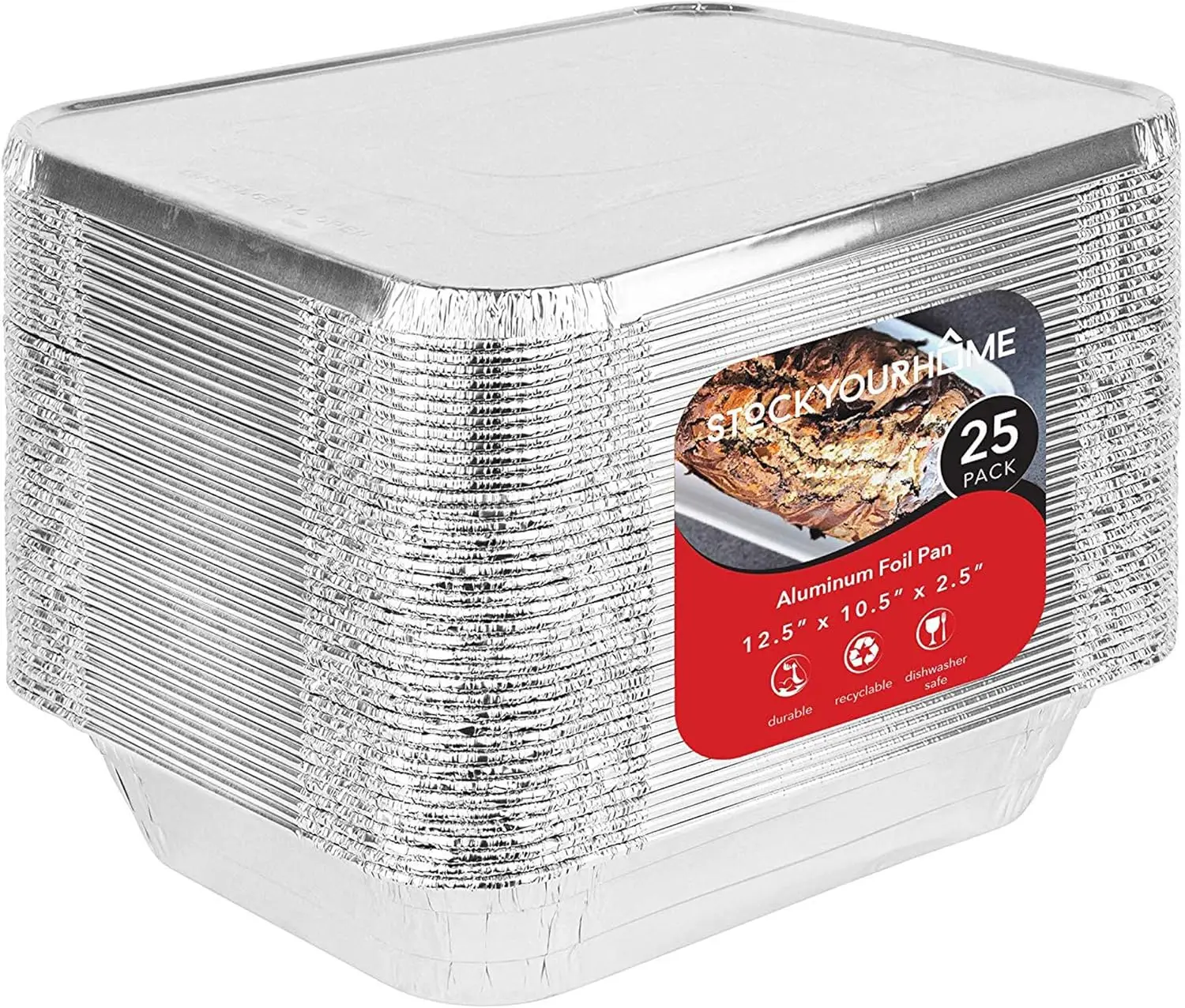 

9x13 Aluminum Foil Pans with Lids - 25 Pack Disposable Food Containers for Baking, Cooking, Storing