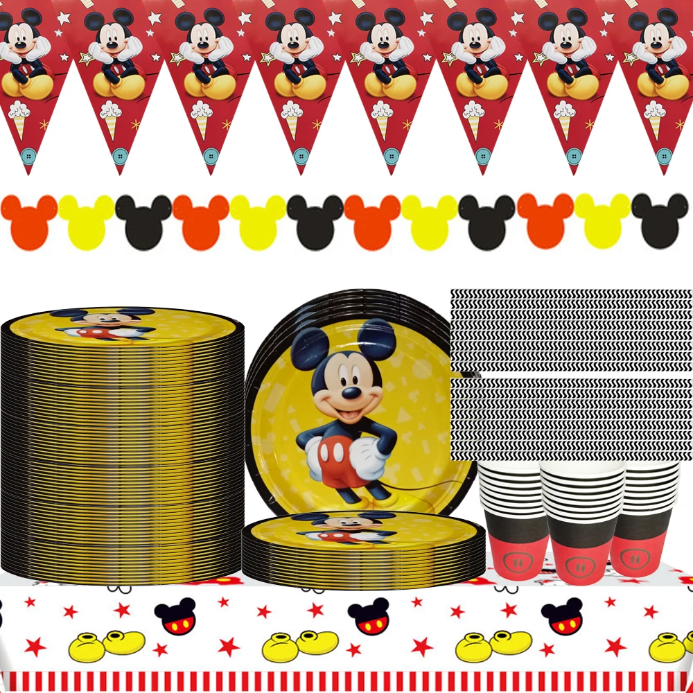 Mickey Mouse Themed Birthday Party 8 People Use The Cups Plates Paper Tablecloths Party Supplies That Children Love To Decor Set