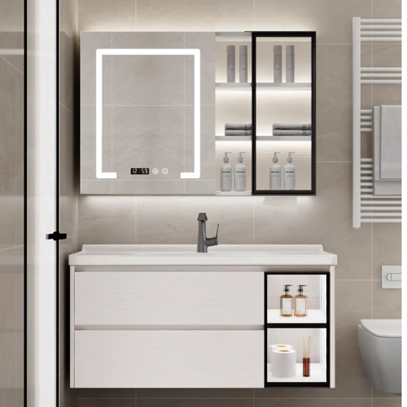 

Modern Funky Bathroom Cabinet Nordic Waterproof Shelf Drawers Bathroom Vanity Toilet Mirror Skincare Schrank Salon Furniture