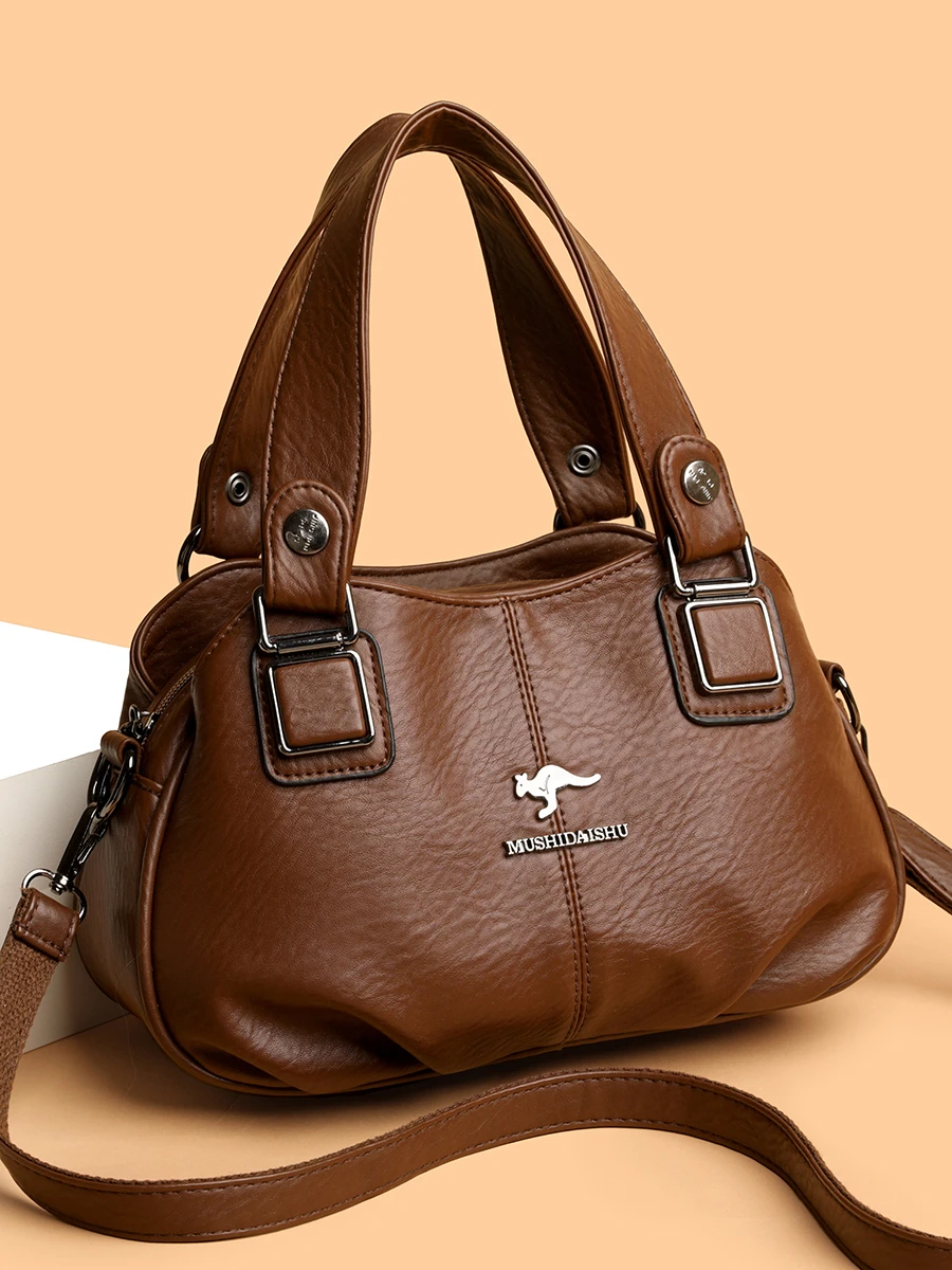 

Faionable Soft Leather Handbag Women's oulder Crossbody Bag Mid-life Ladies Bag Casual Simple Sle Detachable Strap