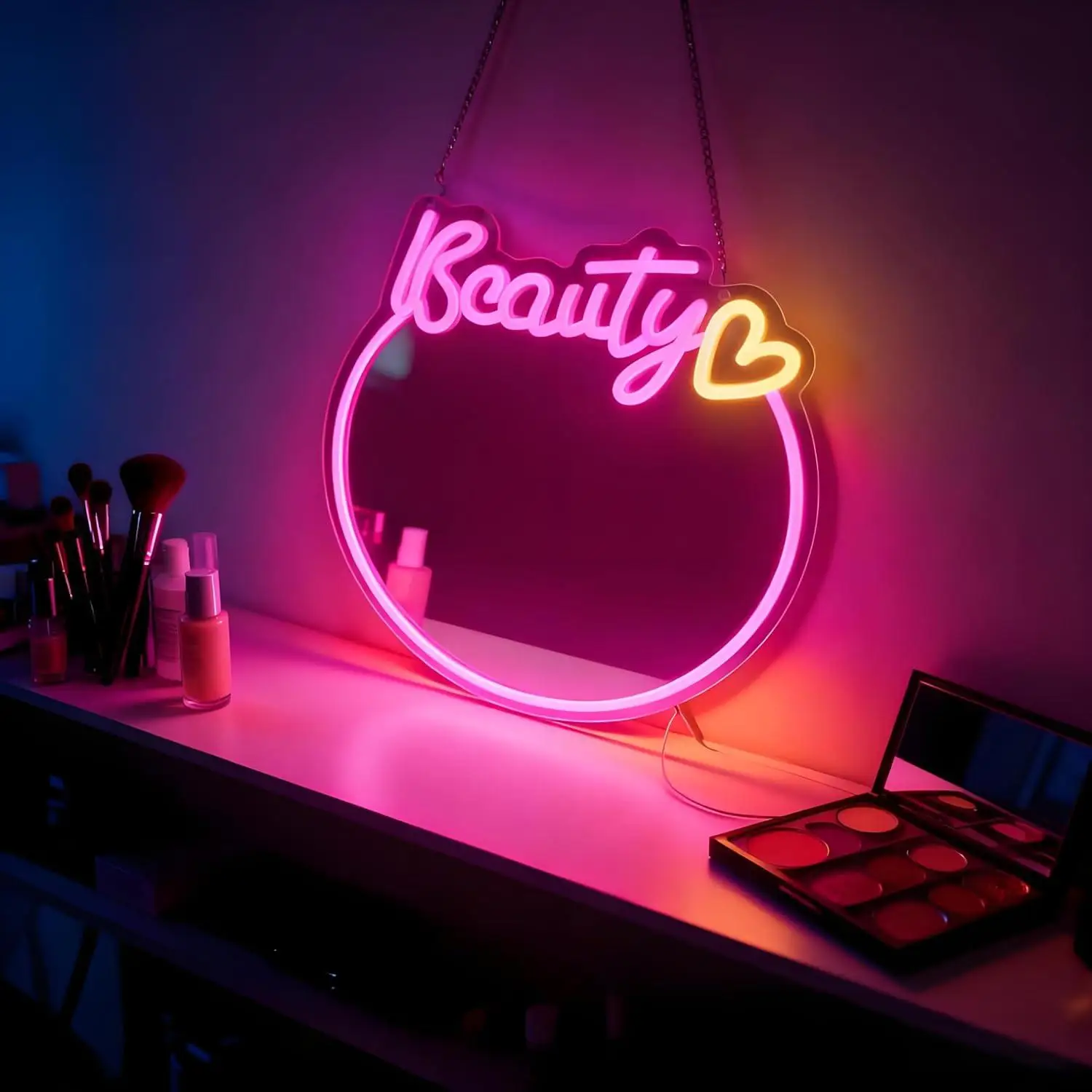 Beauty Mirror Neon Sign USB Dimmable LED Light for Vanity Bedroom Beauty Salon Makeup Room Girls’ Birthday Wall Decor Gifts