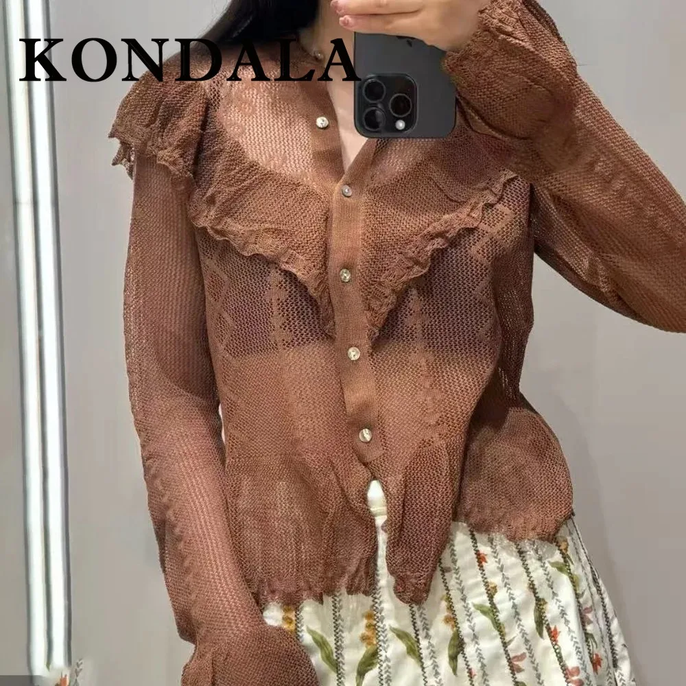 

KONDALA, повседневные осенние вязаные женские свитера 2024, прямые однобортные трикотажные изделия для пожилых людей, уличная одежда, элегантный топ Mujer с длинными рукавами