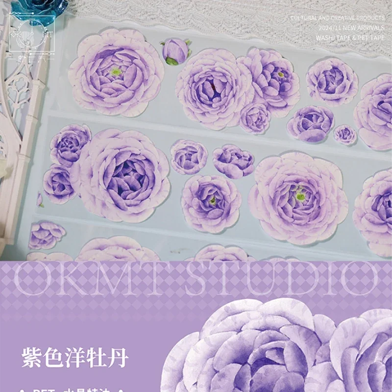 New PET washi tape Purple Peony Sticker  journal   Crystal Special Oil Craft diy scrapbooking