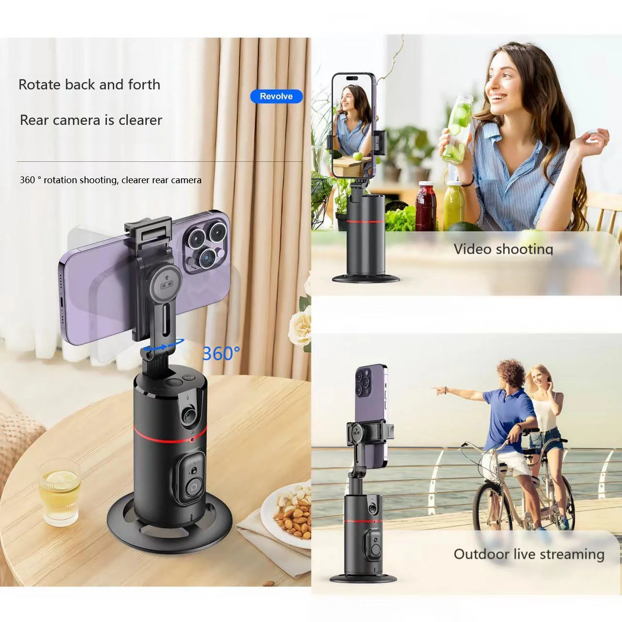 

Smart Desktop Phone Holder Automatic Face Tracking 360° Rotation Selfie Stick for Android/iOS, Compatible with TikTok/Zoom
