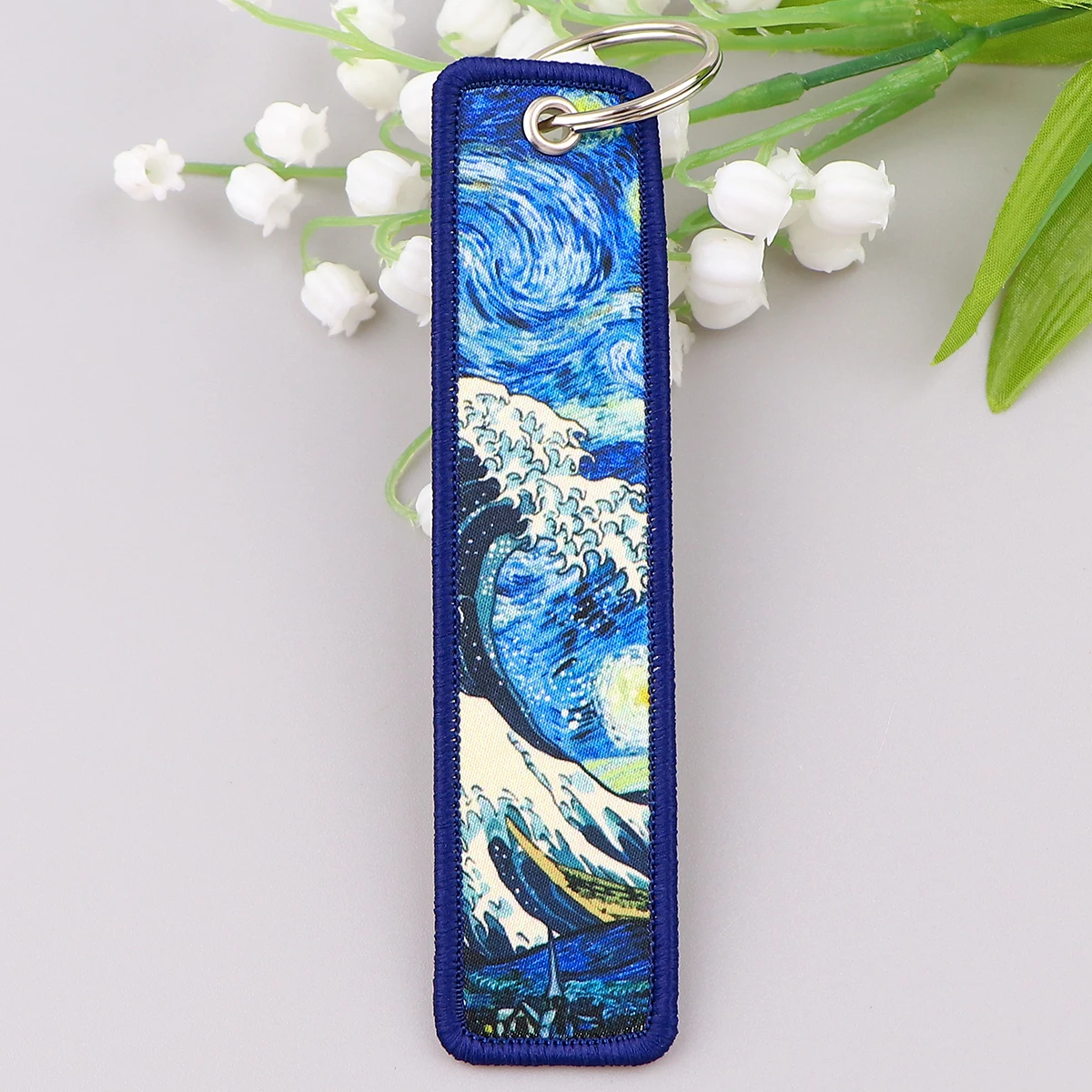 Van Gogh Stickerei Schlüsselanhänger Japanische Wellen Schlüsselanhänger Schlüsselanhänger für Motorräder Autos Schlüsselanhänger Zubehör Schmuck Chaveiro Geschenke – Detail 5