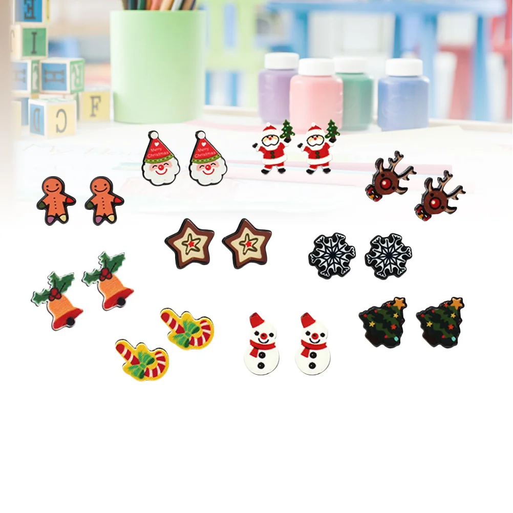 

10 Pairs Cartoon Christmas Earrings Set Snowflake Deer Earrings Fashion Women Earrings Jewelry Decoration