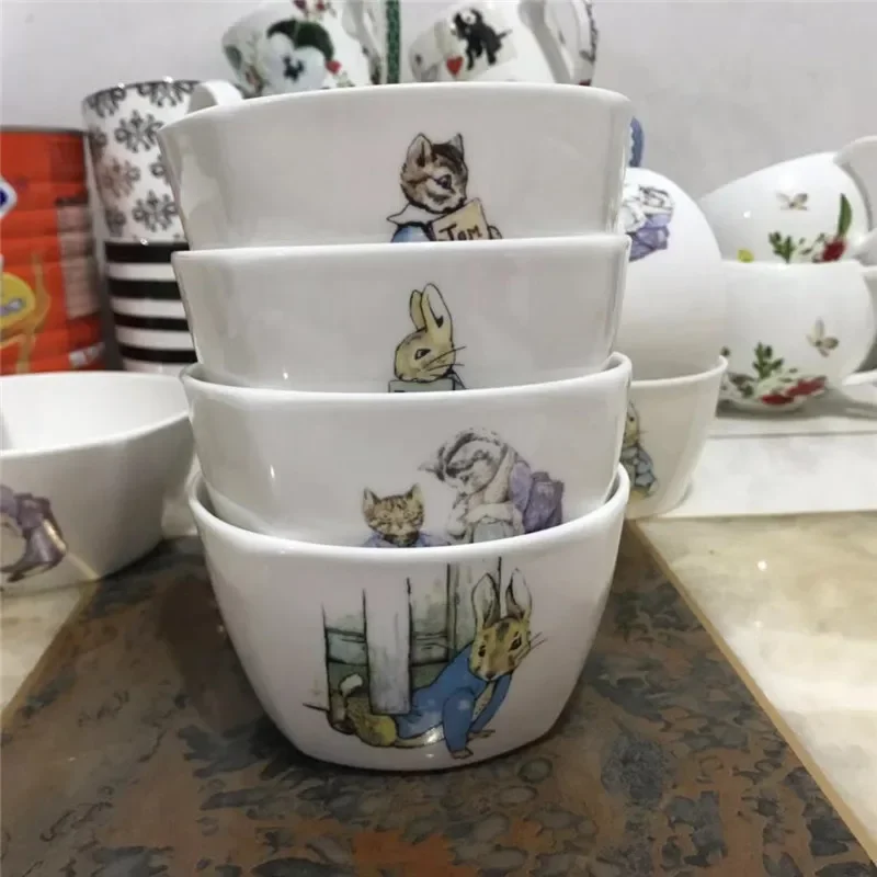 Ceramic Peter Rabbit series bone china tableware, square bowl rice bowl, soup bowl lead-free cadmium-free glaze