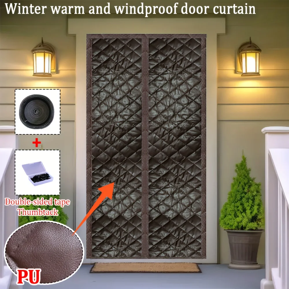 PU Leather Thermal Door Curtain Heavy Duty Magnetic Windproof Easy Install Energy Saving Wood Aluminum Door