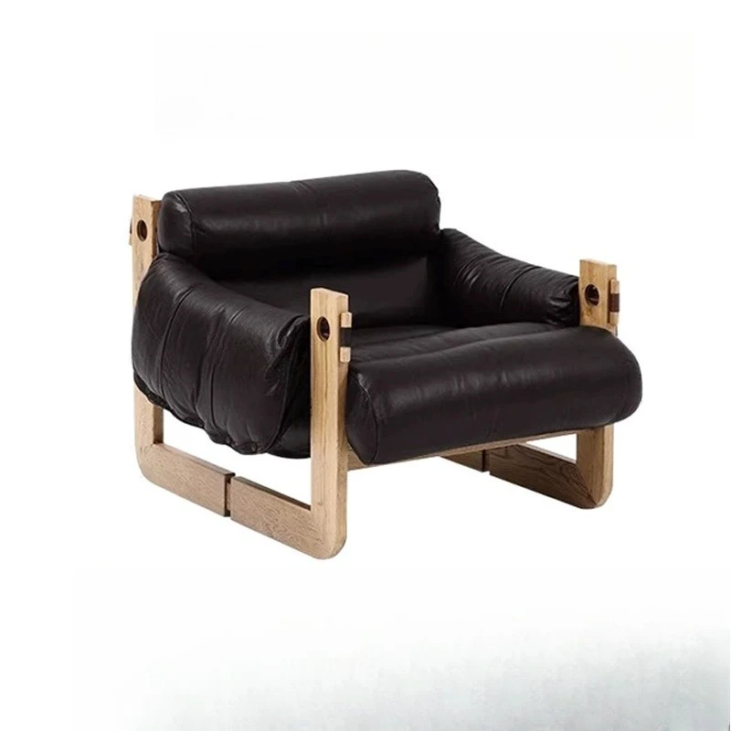 

Leather lazy sofa retro oil wax leather armchair single sofa