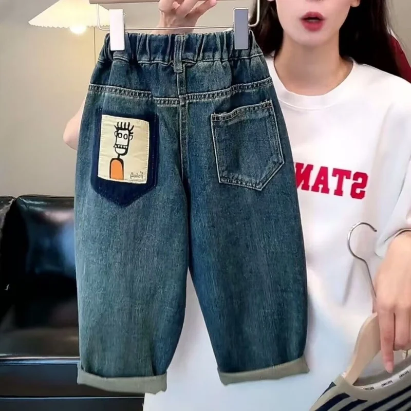 

Childrens Boys Jeans Spring Contrast Cartoon Pockets Infant Babys Boys Denim Pants Pure Cotton Casual Kids Boys Jeans Soft Jeans