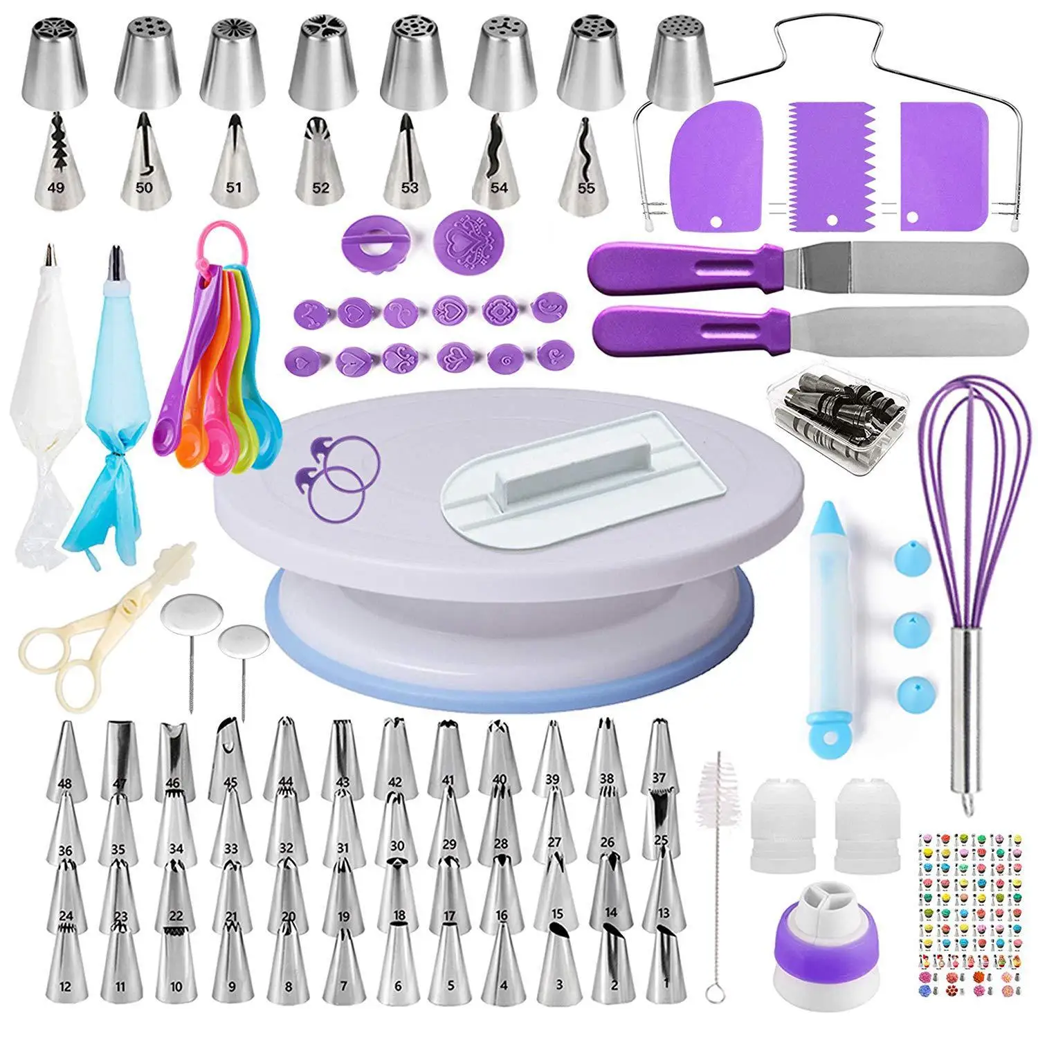 

137PCS SET Cake Turntable Cake Decorating Tools Kit Rotary Table Baking Tool Piping Nozzle Piping Bag Set Baking Supplies Sets