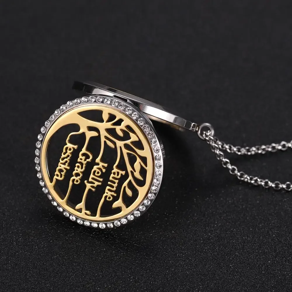 Personalized Genealogy Necklace Perfume Essential Oil Diffuser Stainless Steel Double Cutout Birthday Tree Pendant Family Gift C