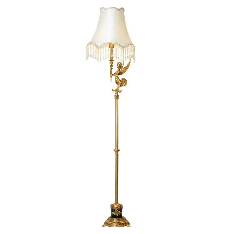 European Baroque Living Room Bedroom Standing Light Gold Luxury Floor Lamp With Linen Shade