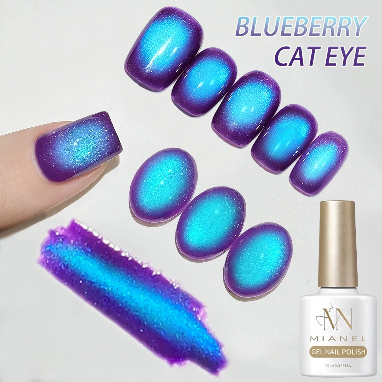 Mianel 10ml Blueberry Crystal cat Eye Gel Nail Polish 2026 New popular  Cool and Blue Crystal Cat eye Nail Polish