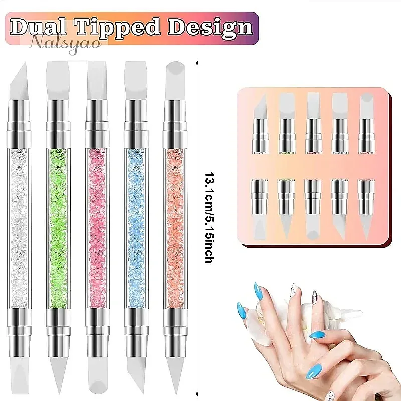 Nail Art Pen Double Head Silicone Flower Sculpting Adjustable Glue Stick Embossing Brush Nail Supplies