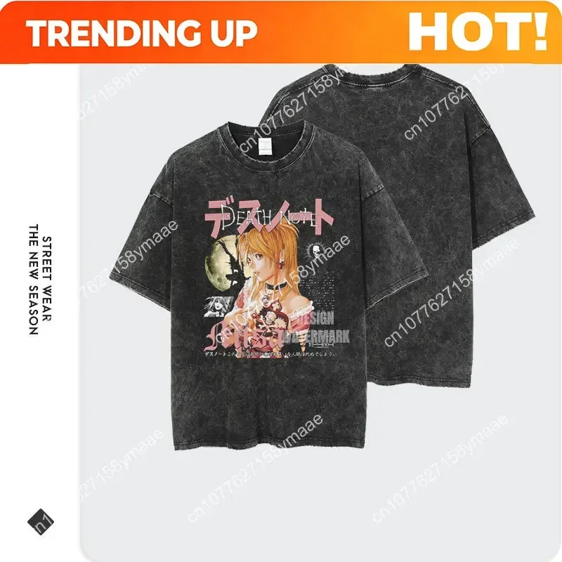 Customization Shirt Anime Death Note T Shirt Oversized Vintage Washed Yagami Light T-shirts Streetwear Short Sleeve Retro Manga