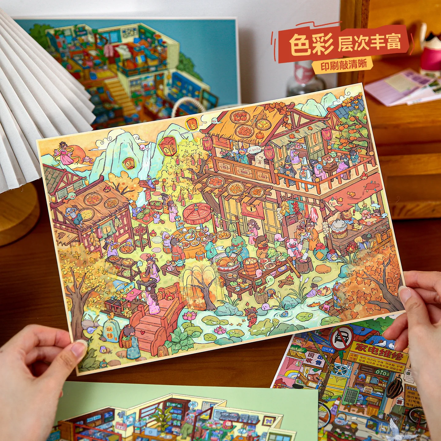 Kawaii Street corner miscellaneous notes 3D Ancient village corner Landscape Sticker DIY Pocket Cabin Scene festival gift