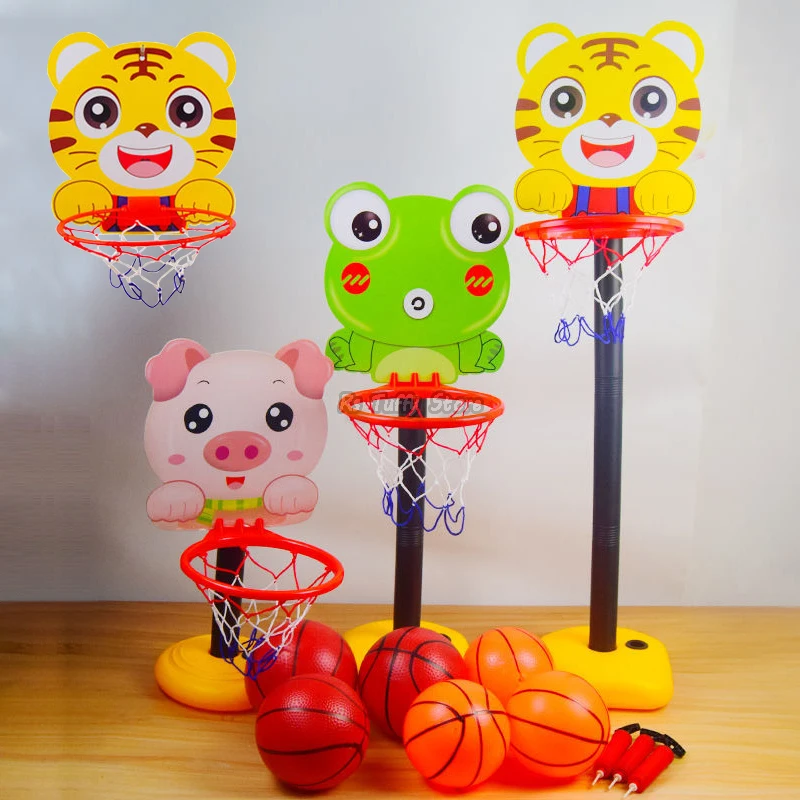 Kids Cute Animals Backboard Shooting Basket Hanging Basketball Hoop Can Lift Girl Boy Indoor Outdoor Games Funny Toys Balls Set