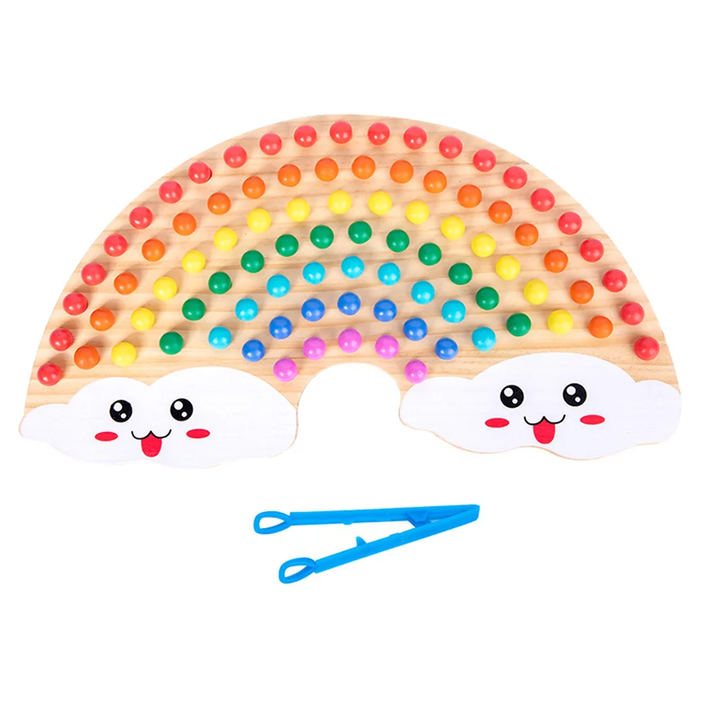 Juego de recorte de cuentas para niños, rompecabezas de tablero de madera de arcoíris, reconocimiento de Color, desarrollo de inteligencia, juguete de entrenamiento, 1 Juego