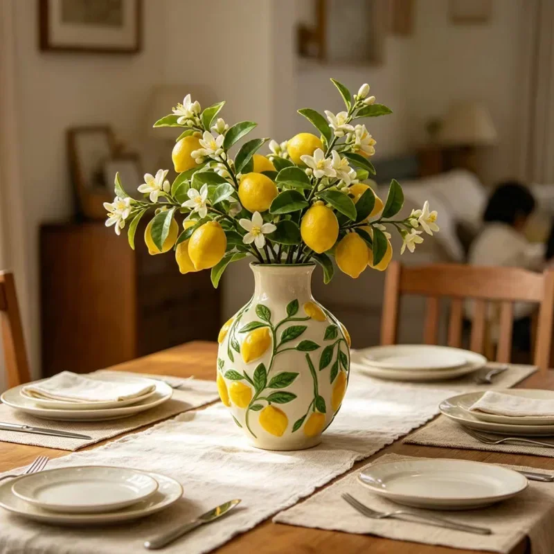 Ceramic Lemon Flower Vase Decoration Hydroponic Flower Planter Flower Arrangement Art Aesthetic Decoration Home Decoration